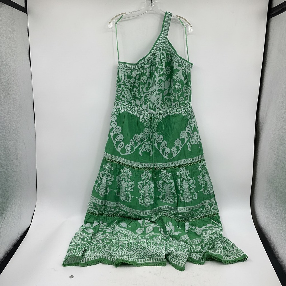 FARM Rio Green White One-Shoulder Maxi Dress | Cotton XL, India-made